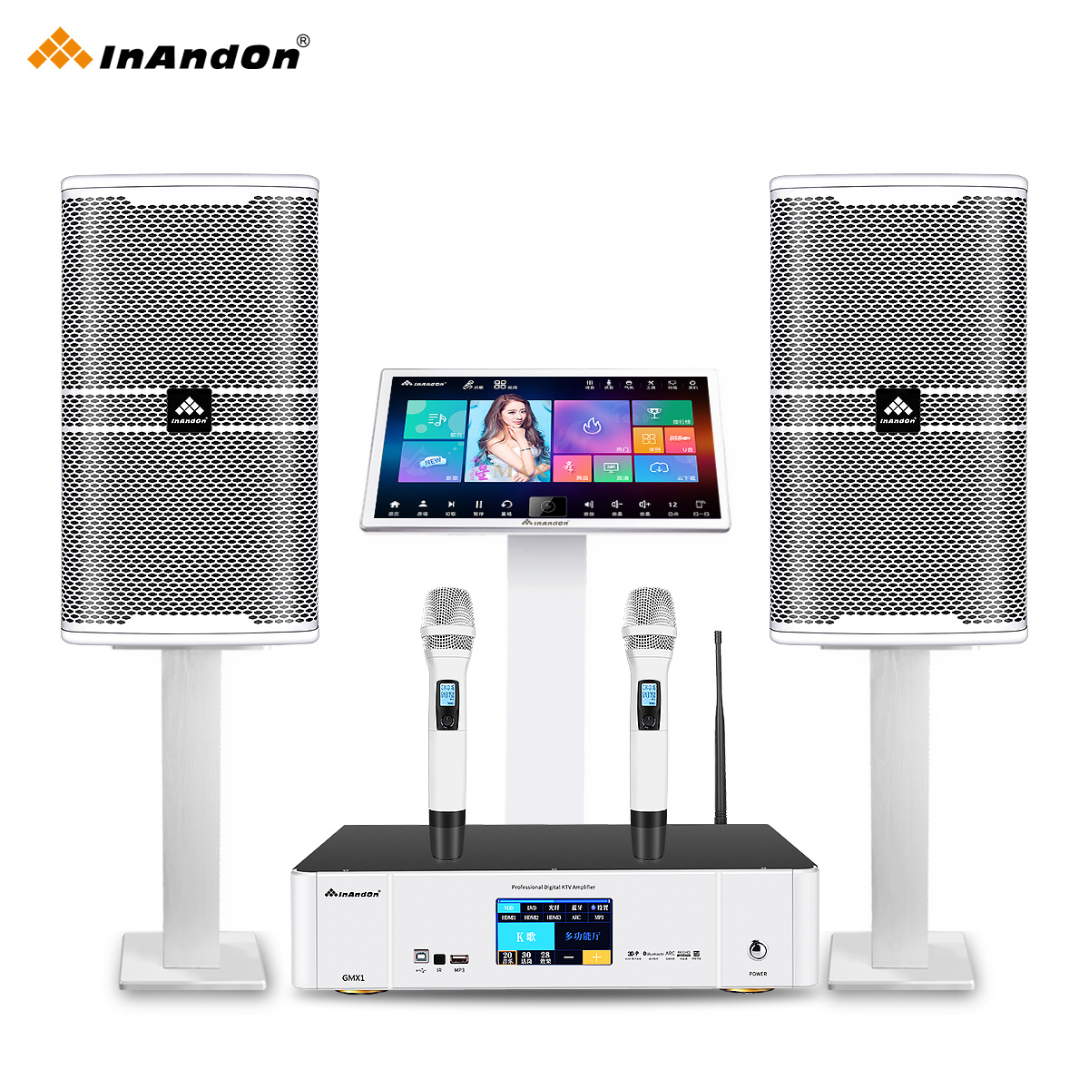 Inandon 21,5 "4 ТБ сенсорный экран HDD караоке машина онлайн фильм Смарт Выбор песни KTV караоке плеер набор динамиков