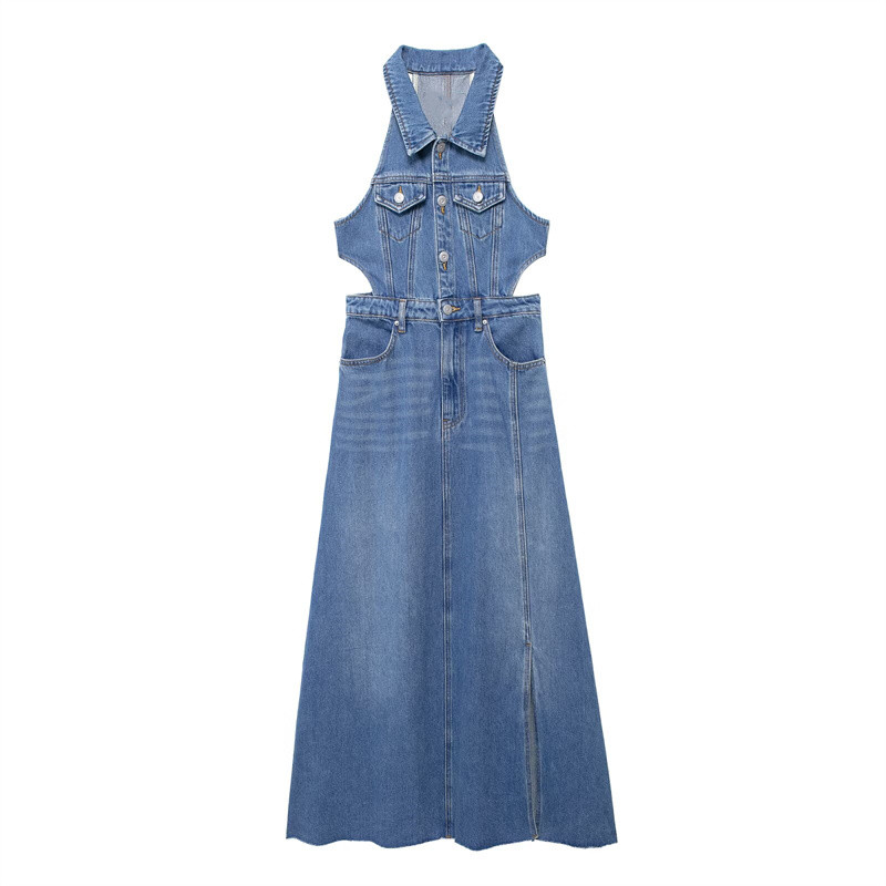 Summer New Style Temperament Sister Holiday Style Waist Slimming Hollow  Slit Denim Dress 832064| Alibaba.com