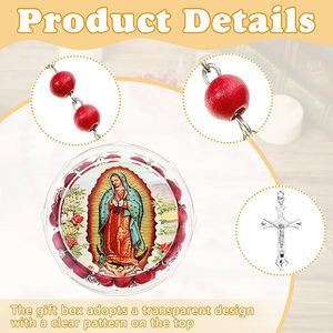 12 Piezas Rosario Perfumado Rojo y Blanco de la Virgen de Guadalupe Collar Religioso para Primera Comunión - Product Image 4