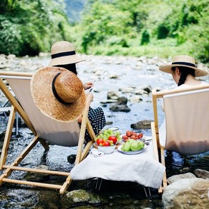 Chaise longue pliante en bois pour plage, patio, camping, pêche, hôtel, capacité 300 lb, cadre en toile blanche portable avec coussin - Product Image 5