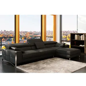 Conjunto de sofá Seccional de cuero turco negro moderno de mediados de siglo, muebles de sala de estar