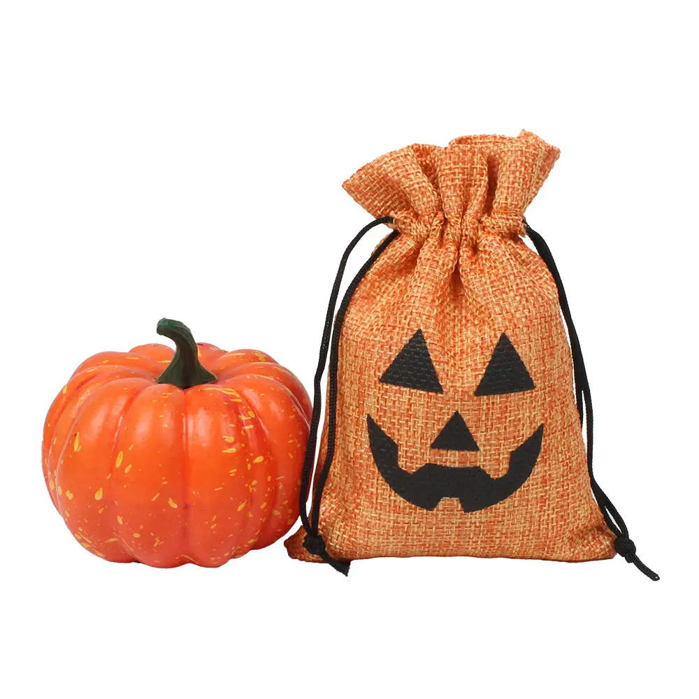 custom print promotional small drawstring pouch eco friendly gift linen jute hemp drawstring bag for halloween