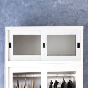 Armoire en métal acier armoire almirah <span class=keywords><strong>placard</strong></span> meubles <span class=keywords><strong>de</strong></span> chambre à coucher noir transparent porte <span class=keywords><strong>coulissante</strong></span> <span class=keywords><strong>miroir</strong></span> armoire en verre dépoli - Product Image 6