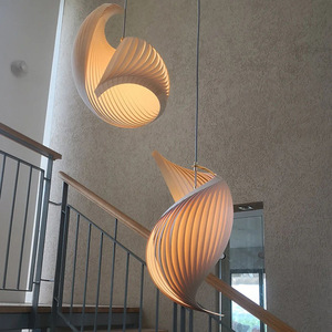 Designer Creative Long Wood Veneer Pendant <b>Light</b> For Staircase Loft Duplex Living Room And <b>Dining</b> Room - Product Image 1