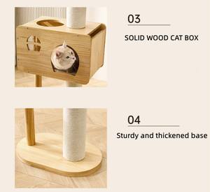 برج قطط خشبي كبير وعصري، قابل لتعديل الارتفاع من الأرض إلى السقف، مع إطار تسلق وسرير ومنصة قفز وبيت للحيوانات الأليفة - Product Image 4