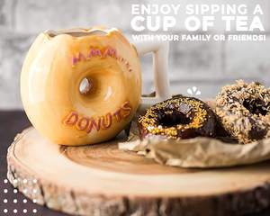 Taza de rosquilla de cerámica Rosa esmaltada, vaso para café - Product Image 4