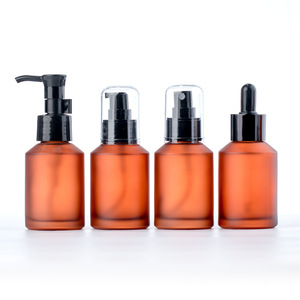 Commercio all'ingrosso personalizzato 60ml 120ml ambra vetro smerigliato bottiglia cosmetica inclinata spalla pompa pompa emulsione essenza contagocce oli - Product Image 1