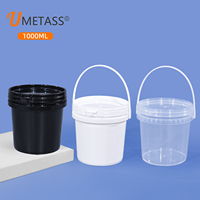 Ember Plastik Transparan 1L untuk Makanan, dengan Tutup dan Pegangan, Drum Plastik untuk Kemasan Makanan, Cetak Logo Sesuai Pesanan (Grosir)