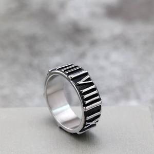 Vintage Stainless Steel Men's <b>Ring</b> Roman Numeral Relief Retro Geometric Design Gift Jewelry - Product Image 1