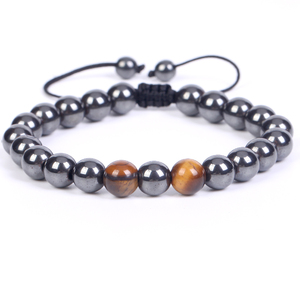 Pulsera de <span class=keywords><strong>Cuerda</strong></span> Trenzada Ajustable al por Mayor, Pulsera de Cuentas de Hematita Negra Natural y Ojo de Tigre, Pulsera Tejida de Macramé <span class=keywords><strong>para</strong></span> Hombre - Product Image 4