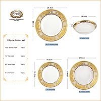 Service de table en porcelaine KAROSA de haute qualité, 24 pièces, décorations en or pur en relief, style royal, vaisselle en porcelaine osseuse