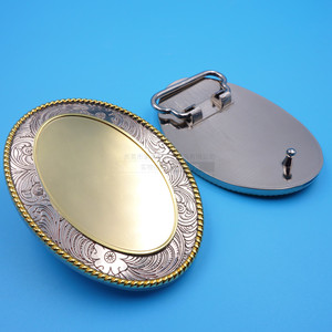 Hebilla de cinturón ovalada de aleación de zinc, chapada en oro y plata, para accesorios de cinturón de vaquero occidental. - Product Image 1