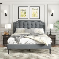 Cadre de lit King Size en velours de haute qualité, réglable, moderne, résistant aux taches, avec pieds en métal chromé, style Royal Wingback, OEM