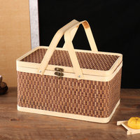 Nouvelle boîte tressée en bambou écologique de style chinois – Panier de rangement rectangulaire portable à double poignée pour le Festival du Dragon