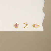 Ensemble de 3 boucles d'oreilles en argent 925 de haute qualité, série étoile rose et bleue, pour femmes