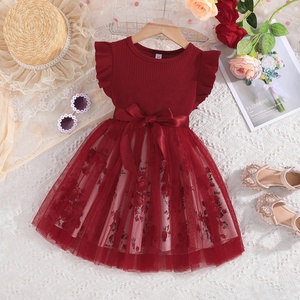 Robe d'été style princesse en dentelle florale pour filles de 4 à 7 ans, fourniture ODM, pour mariage, fête formelle, en tissu peigné respirant - Product Image 1