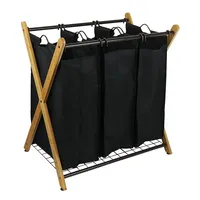 Cesta cesta separadora para lavanderia, cesto para lavanderia, bambu, quadro em madeira, organizador de roupas com sacos removíveis