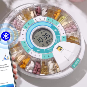 Pastillero electrónico inteligente con Bluetooth, recordatorio de medicamentos, temporizador giratorio automático de 28 compartimentos, reloj despertador, almacenamiento de medicamentos - Product Image 5
