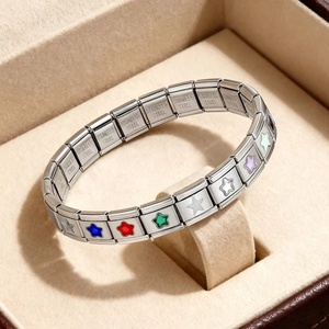Fashion Colorful Pentagram Rhinestone Charm Link Fit 9mm Stainless Steel Jewelry Gifts Making Italian Charm Bracelet DIY Beads - Product Image 3
