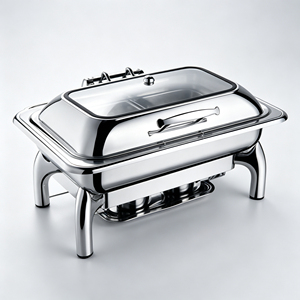 Plat <span class=keywords><strong>de</strong></span> service carré en acier inoxydable Oulu avec couvercle en <span class=keywords><strong>verre</strong></span> visible, chauffe-plat <span class=keywords><strong>de</strong></span> buffet pour hôtel, mariage, restaurant - Product Image 6