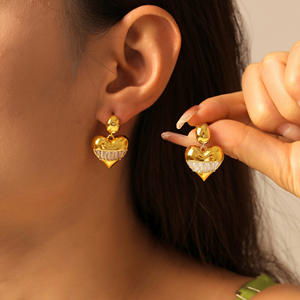Boucles d'oreilles pendantes en forme de cœur avec zircon cubique en acier inoxydable 18 carats, bijoux de mode à la mode pour femmes, <span class=keywords><strong>cadeau</strong></span> - Product Image 1