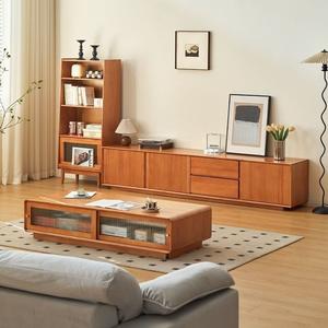 Mueble de TV de Madera Maciza Color Cerezo, Soporte de TV con Almacenamiento para Colocar en el Suelo - Product Image 3