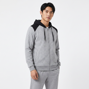 Men's Gray Hooded Tracksuit Full Sleeve Zipper Closure Solid Color Casual Autumn Sweat Suit With Side Pockets Regular Fit - Product Image 2