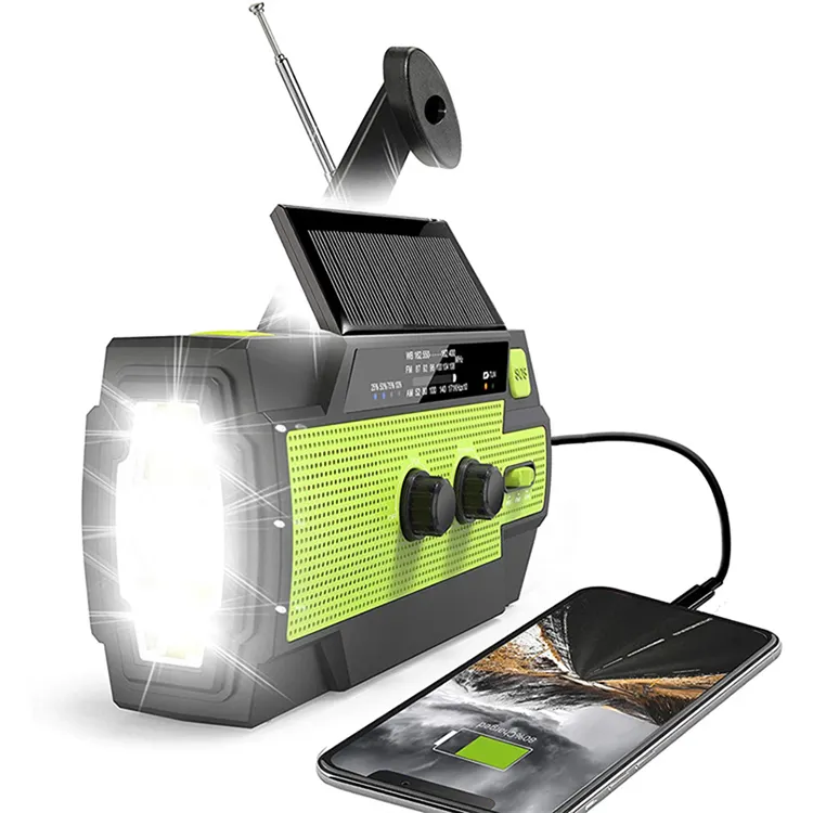 Outdoor Camping Flashlight USB Recharging 4000mAh Emergency Radio Solar Hand Crank