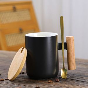 Taza de Cerámica Nórdica para Café con Asa de Madera, Tapa de Bambú y Cuchara de Porcelana M - Product Image 2