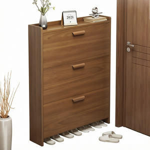 Stackable Modern Gold Wooden Panel <b>Shoe</b> <b>Rack</b> Organizer for Living Room- Furniture 3 Shelves Adjustable <b>Wall</b> Mount Strong Large - Product Image 1