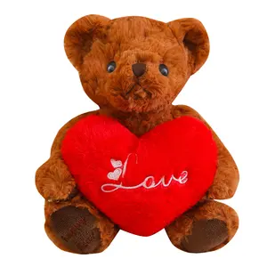 Boneca de pelúcia personalizada OEM ODM com coração, boneca de pelúcia fofa para presente de festa, ursinho de pelúcia de dia dos namorados, eu te amo, urso