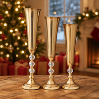 Décoration de table de Noël : Support de vase en cristal doré, centre de table en métal en forme de trompette pour les fêtes du Nouvel An