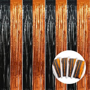 Cortina de Flecos de Papel Metálico Bicolor Negro y Naranja para Halloween, Decoración para Fiestas de Cumpleaños, Casa Embrujada - Product Image 1