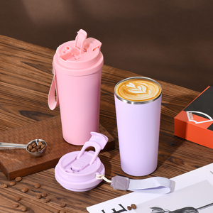 Vaso Térmico de Viaje de 600 ml (20 oz) con Aislamiento al Vacío, Tapa Antiderrames con Popote y Tapa para Beber, con Asa de Cuerda para Coche - Product Image 6