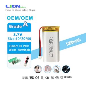 Batterie polymère lithium-ion de haute qualité certifiée UL KC CB CE IEC Un38.3 3.7V 1000mAh 3.7Wh Lipo 102050 LiPO - Product Image 1