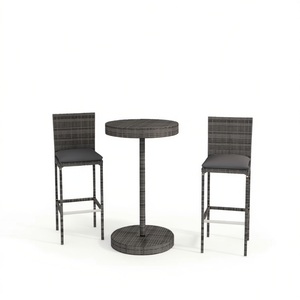 Conjunto de Muebles de Bar de Ratán PE Gris, Estructura de Acero con Recubrimiento en Polvo, Conjunto de Bar de Jardín, Estilo Moderno Contemporáneo - Product Image 1