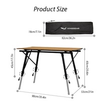 Table de pique-nique pliante réglable en hauteur KINGGEAR, moderne, en aluminium, motif bois, pour l'extérieur