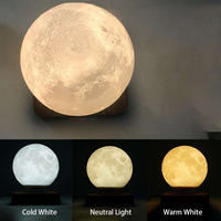 Vente flash 360 °   Lampe lunaire 3D Jupiter en lévitation, contrôle tactile, intensité réglable, base en bois, décoration créative pour la maison, cadeau, veilleuse