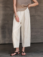 Pantalon en lin naturel à jambes larges et taille haute, coupe ample, décontracté et respirant pour femme