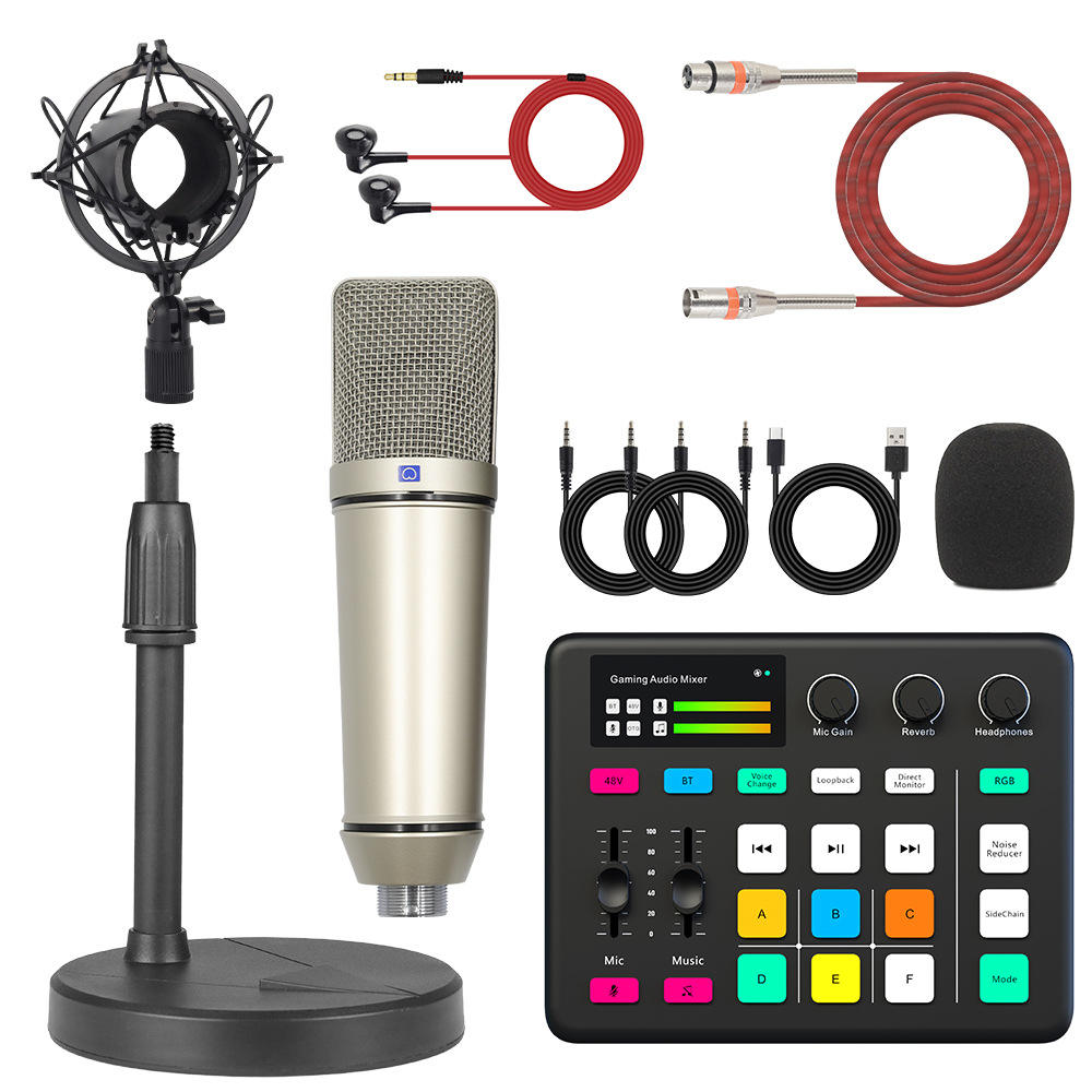 U87 สีทอง + ขาตั้งเดสก์ท็อป g1+ สีดำ + หูฟัง