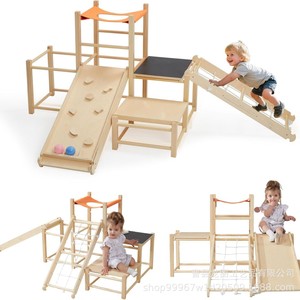Estructura de Escalada Infantil de Madera Maciza, Multifuncional, con Tobogán, Equipo de Entrenamiento de Integración Sensorial para Jardín de Niños - Product Image 2
