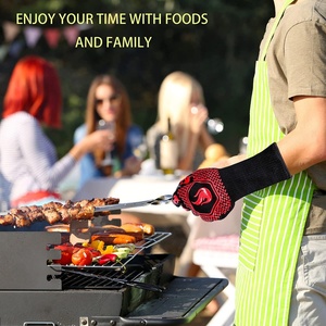 Heat Resistant Safety <b>Gloves</b> Black Red Flame Design Textured PU Knit Wrist 4.3in Anti-Slip Anti-Heat Protection - Product Image 5