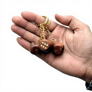 Handmade Eco-Friendly Wooden Carabiner Dice Keychain Natural Wood Gaming <b>Vintage</b> Rustic Lucky Charming <b>Key</b> Ring - Product Image 4