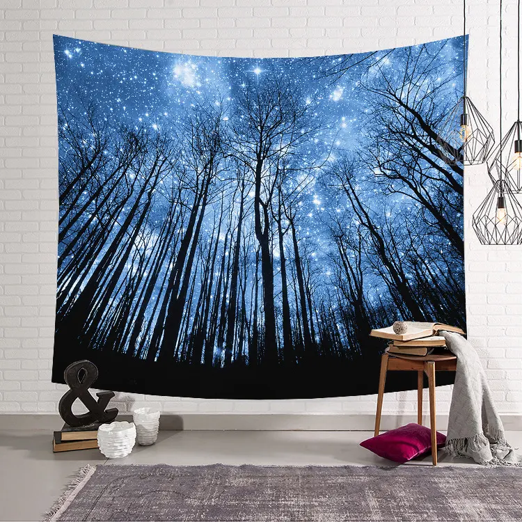 Customized fabric wall hanging Forest Mountain Printed scenery Wall Hanging tapestry psychedelic Nordic forest Tapestries