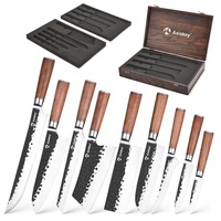 Lot de 4 couteaux de cuisine forgés à la main en acier au carbone 50Cr15mov – Couteau de chef, couteau à désosser, hachoir Viking