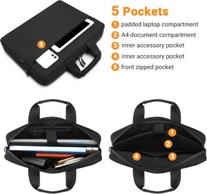 Sac pour ordinateur portable, étui imperméable pour ordinateur portable, sacoche, sacoche avec bandoulière pour ordinateur portable, étui de transport, noir - Product Image 3