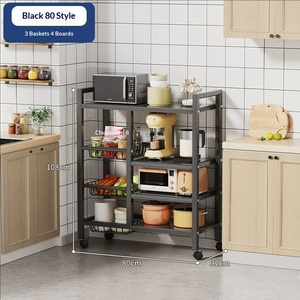 Nouvelle étagère de cuisine en métal, debout, mobile, non pliable, à quatre niveaux, multifonctionnelle, pour <span class=keywords><strong>four</strong></span> à micro-ondes, simple et moderne - Product Image 6