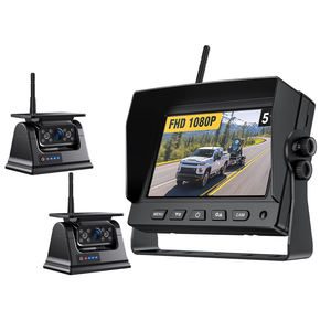 Caméra de recul solaire sans fil avec base magnétique, alimentée par batterie, moniteur 5 pouces avec écran partagé pour camping-cars, caravanes, remorques, transporteurs de chevaux, fourgonnettes - Product Image 1