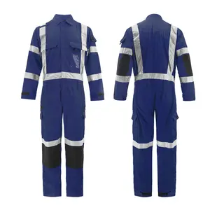 100% coton prévention des incendies combinaison ignifuge bleu FR combinaisons de travail avec bandes réfléchissantes vêtements de travail