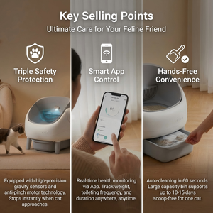 Caja de Arena Inteligente Portátil <span class=keywords><strong>para</strong></span> Gatos, Autolimpiable, Control de Olores, Conectividad con APP, Capacidad de 76L, Ligera, 8KG, <span class=keywords><strong>para</strong></span> Espacios Pequeños - Product Image 4